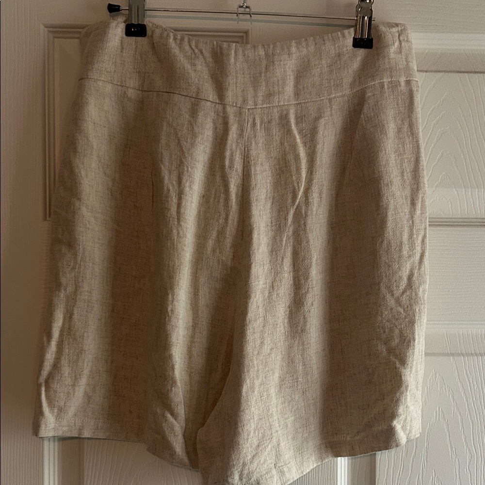 Women's Tan Linen Shorts with Tie Waist - Picture 5 of 11